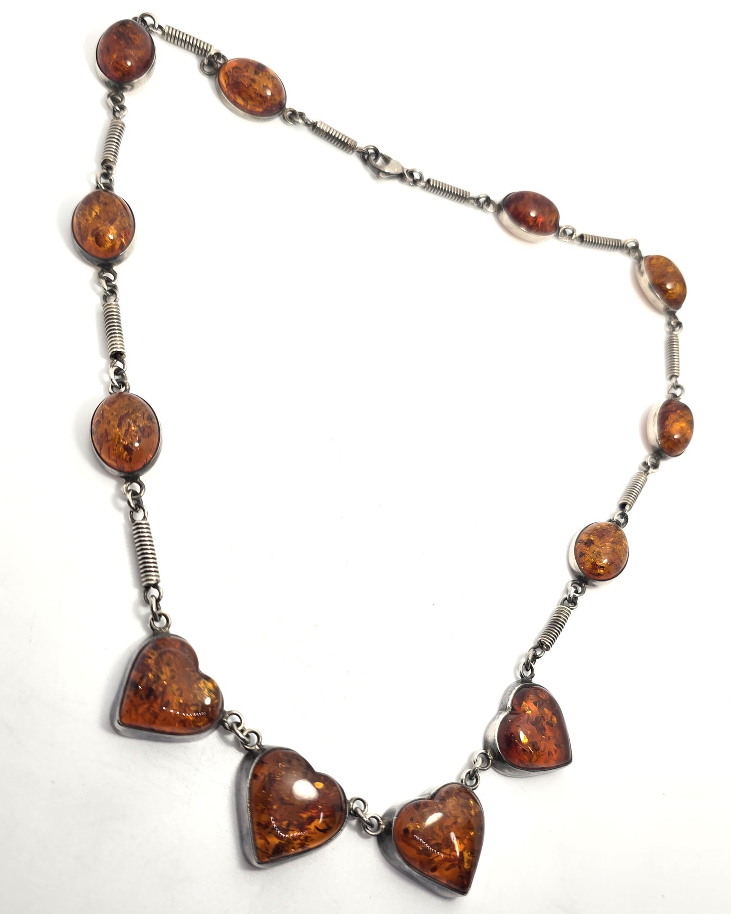 UTC Amber multi stone heart statement vintage sterling silver necklace 21 inches