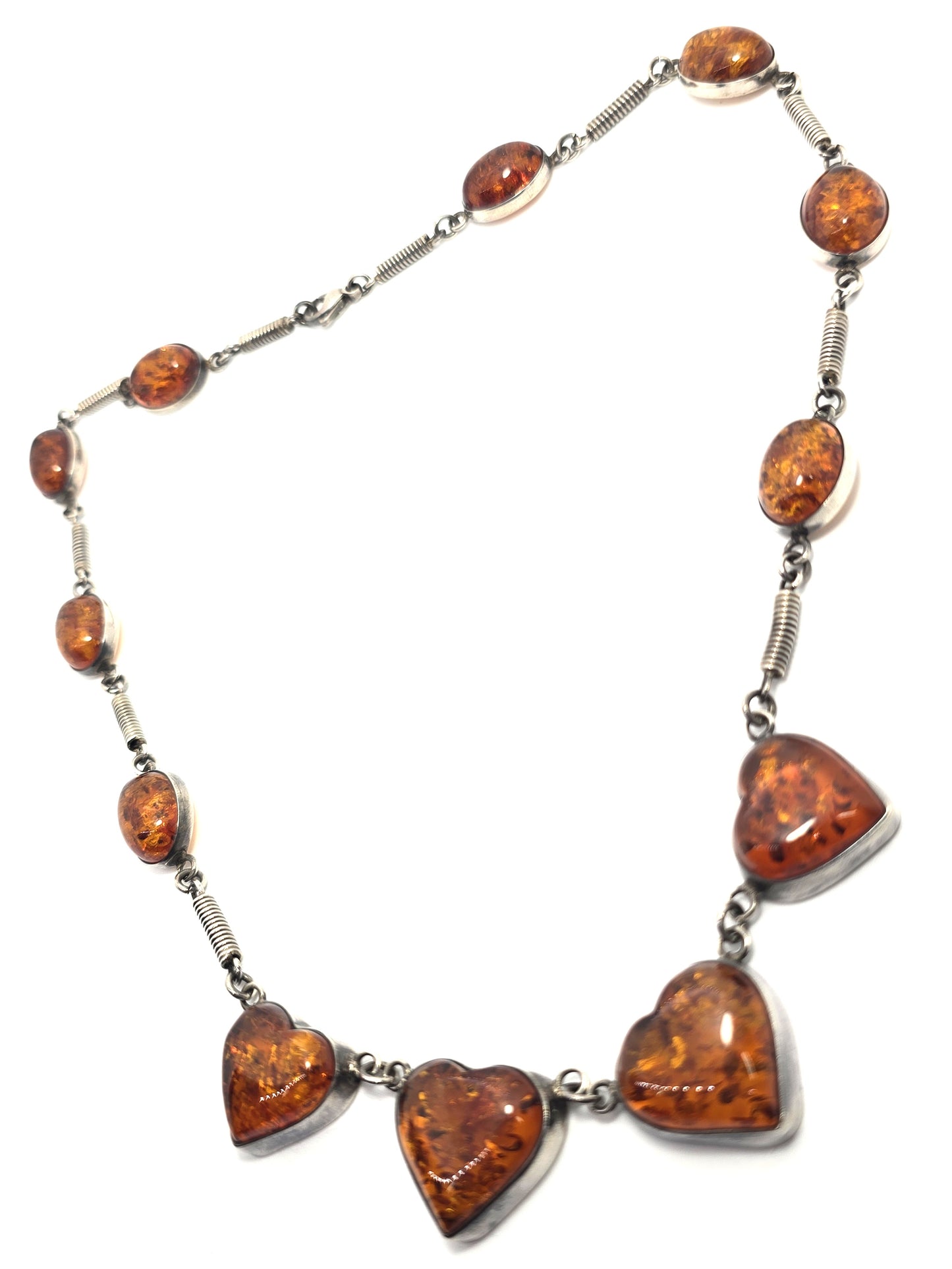 UTC Amber multi stone heart statement vintage sterling silver necklace 21 inches