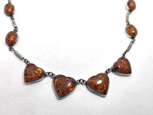 UTC Amber multi stone heart statement vintage sterling silver necklace 21 inches
