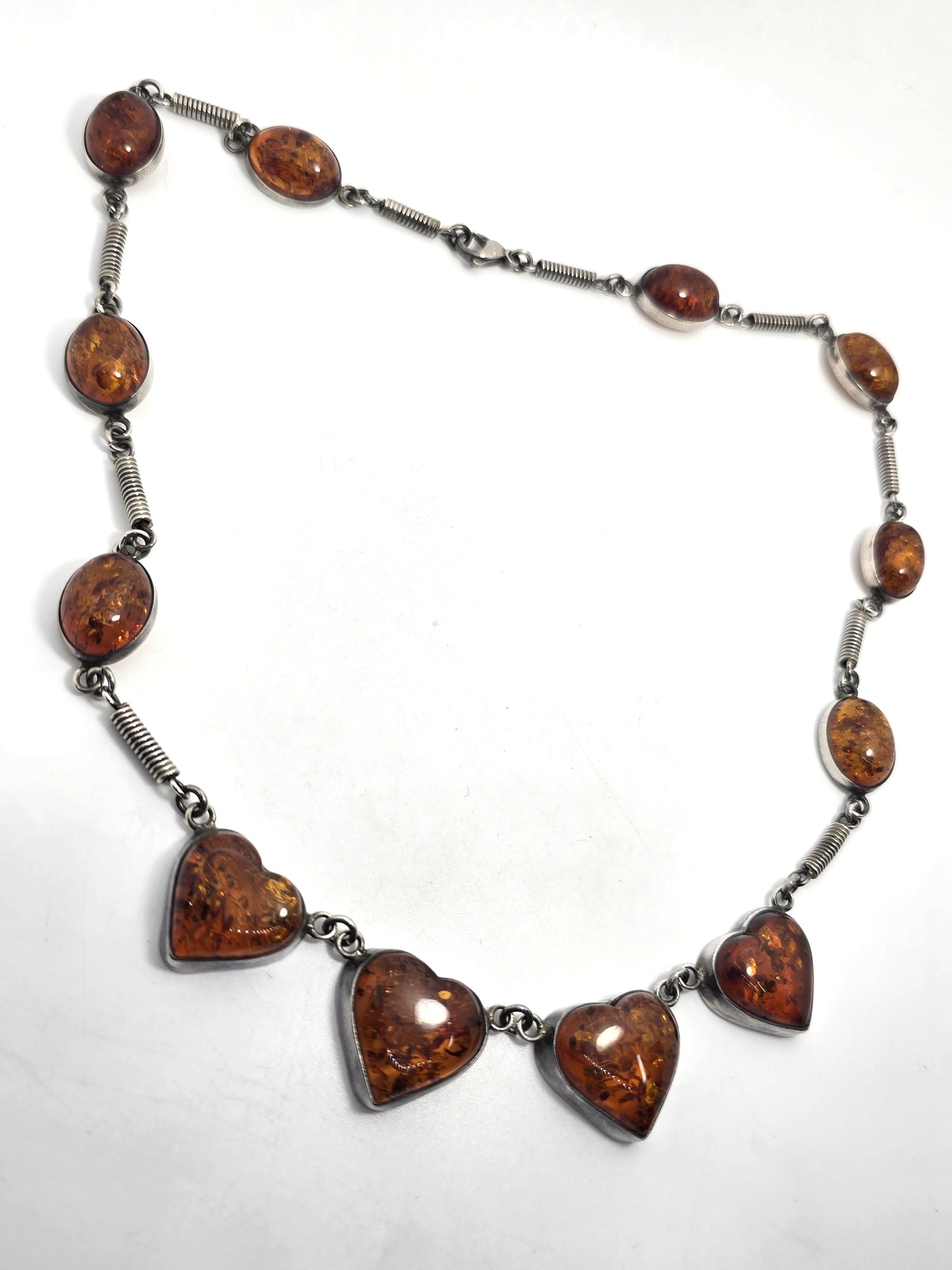 UTC Amber multi stone heart statement vintage sterling silver necklace 21 inches