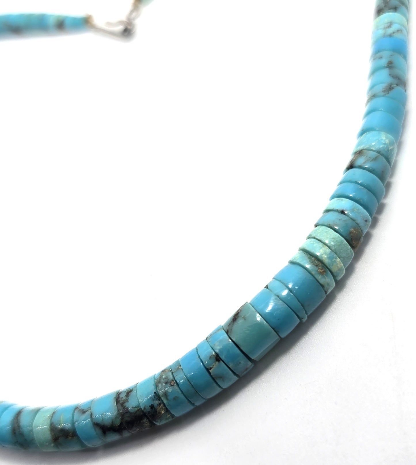 Heishi Turquoise graduated sterling silver Native American vintage necklace