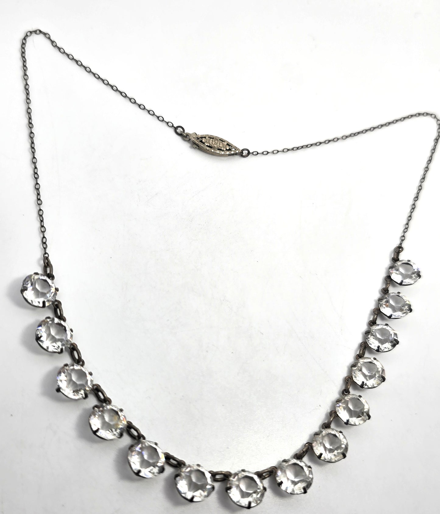 Art Deco white gold filled faceted lead crystal antique Riviere Necklace