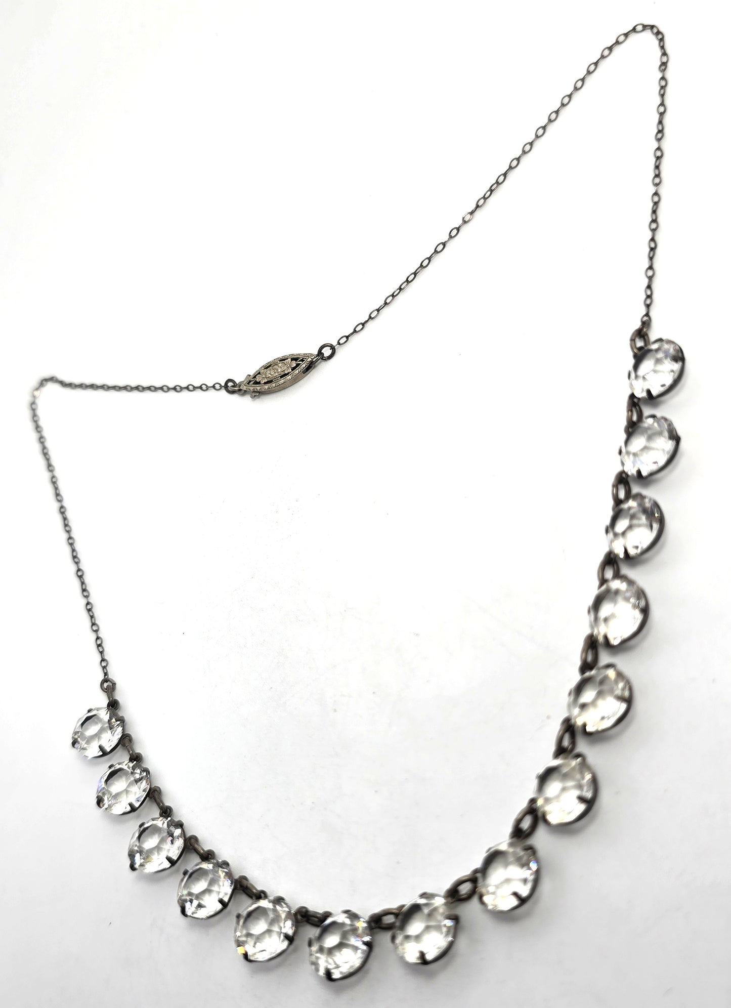Art Deco white gold filled faceted lead crystal antique Riviere Necklace