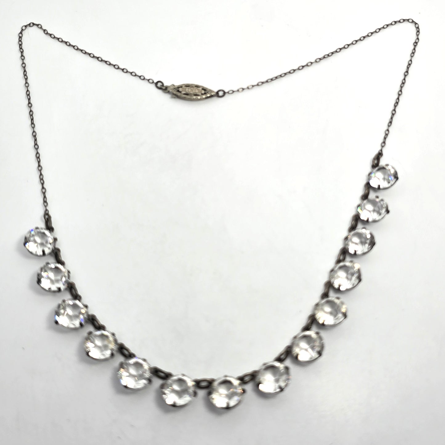 Art Deco white gold filled faceted lead crystal antique Riviere Necklace