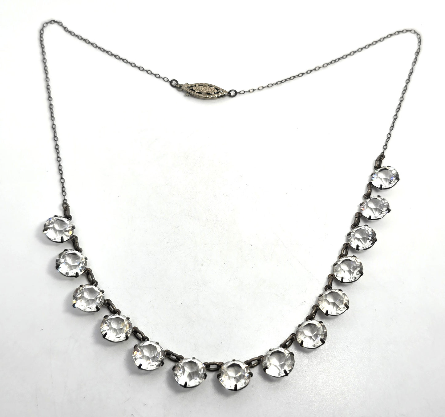 Art Deco white gold filled faceted lead crystal antique Riviere Necklace