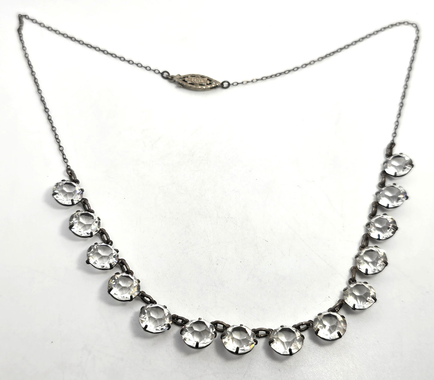 Art Deco white gold filled faceted lead crystal antique Riviere Necklace