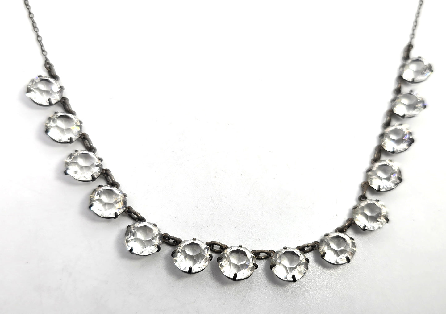 Art Deco white gold filled faceted lead crystal antique Riviere Necklace