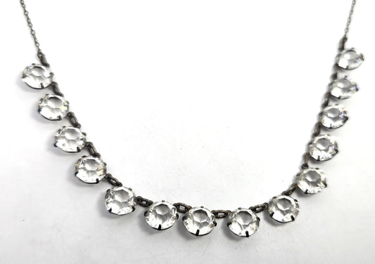 Art Deco white gold filled faceted lead crystal antique Riviere Necklace