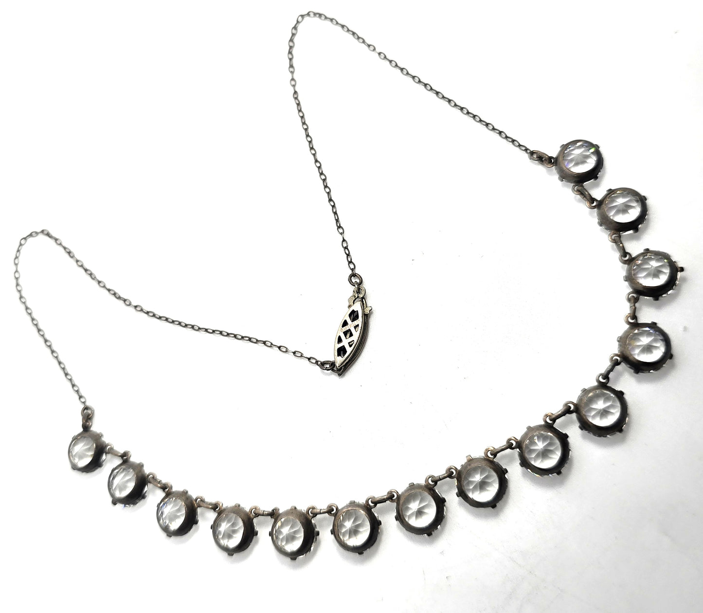 Art Deco white gold filled faceted lead crystal antique Riviere Necklace