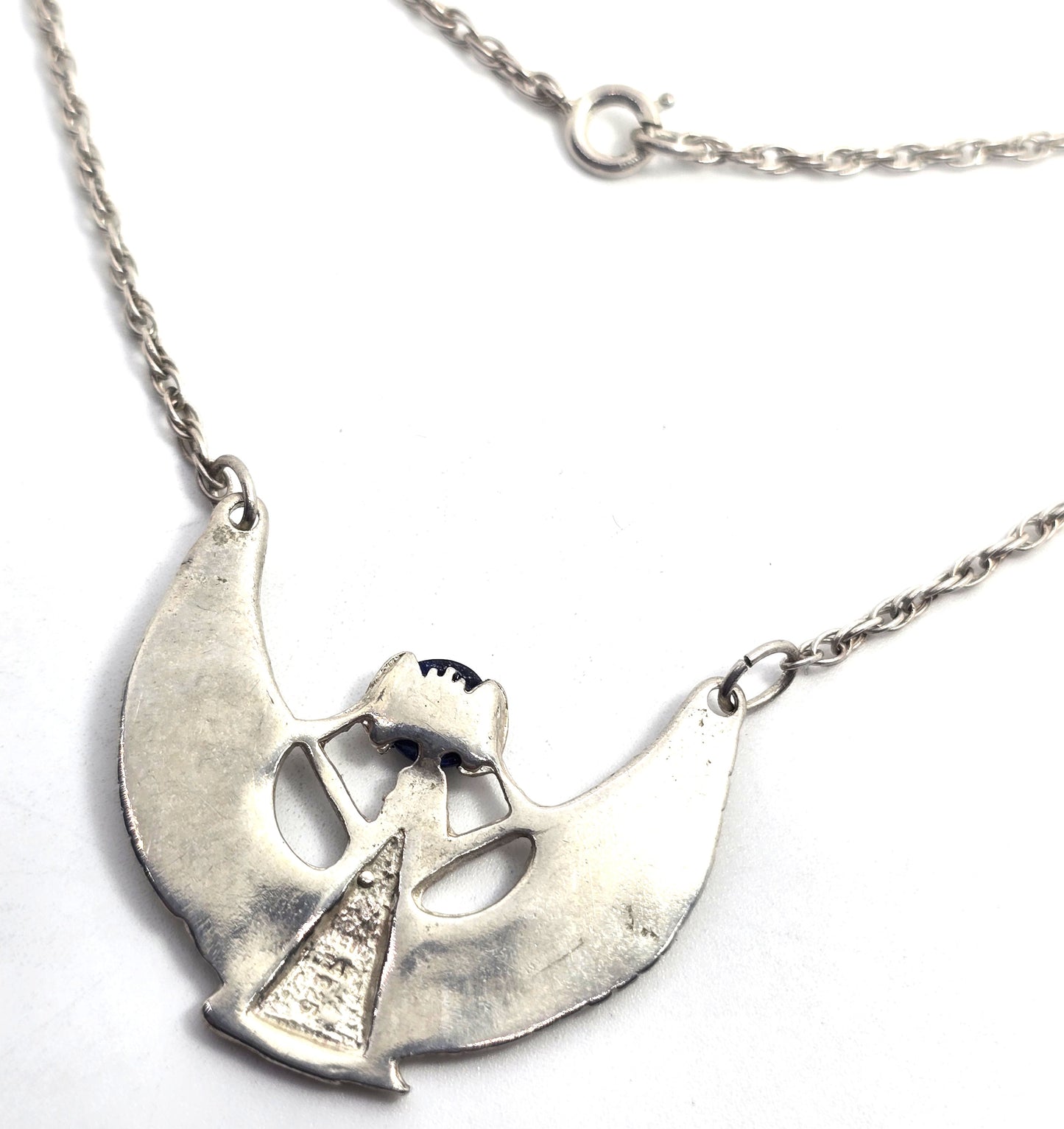 Egyptian Revival Isis Blue Tiger's Eye sterling silver vintage necklace