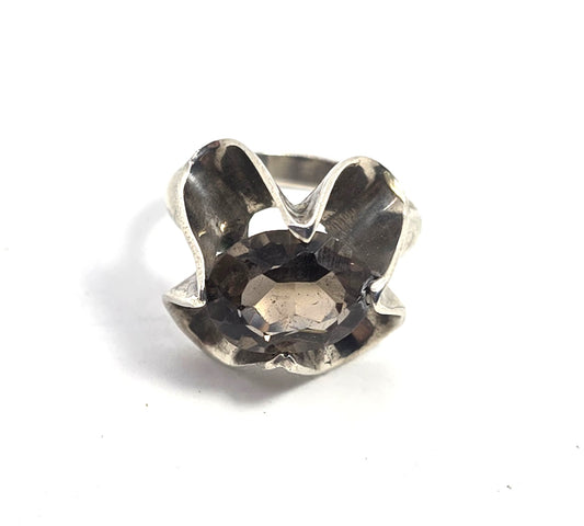 AAB Mexico Smoky Quartz  large oval vintage sterling silver ring size 6.25
