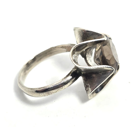 AAB Mexico Smoky Quartz  large oval vintage sterling silver ring size 6.25
