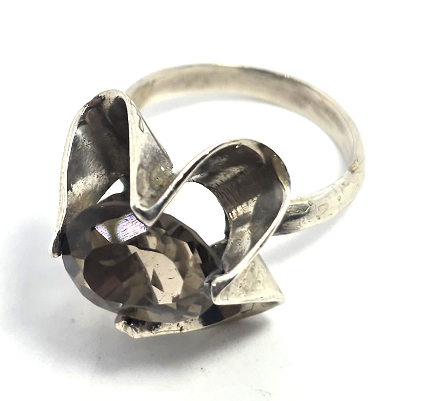 AAB Mexico Smoky Quartz  large oval vintage sterling silver ring size 6.25