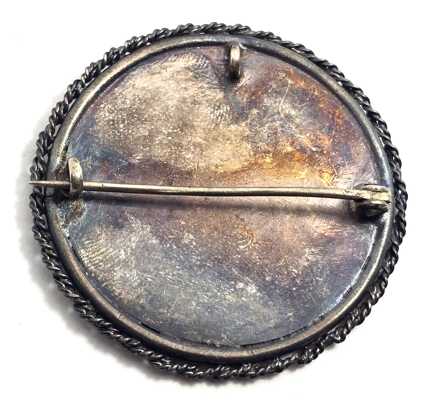 Victorian Mother of pearl carved shell seed pearl pendant brooch original box crack
