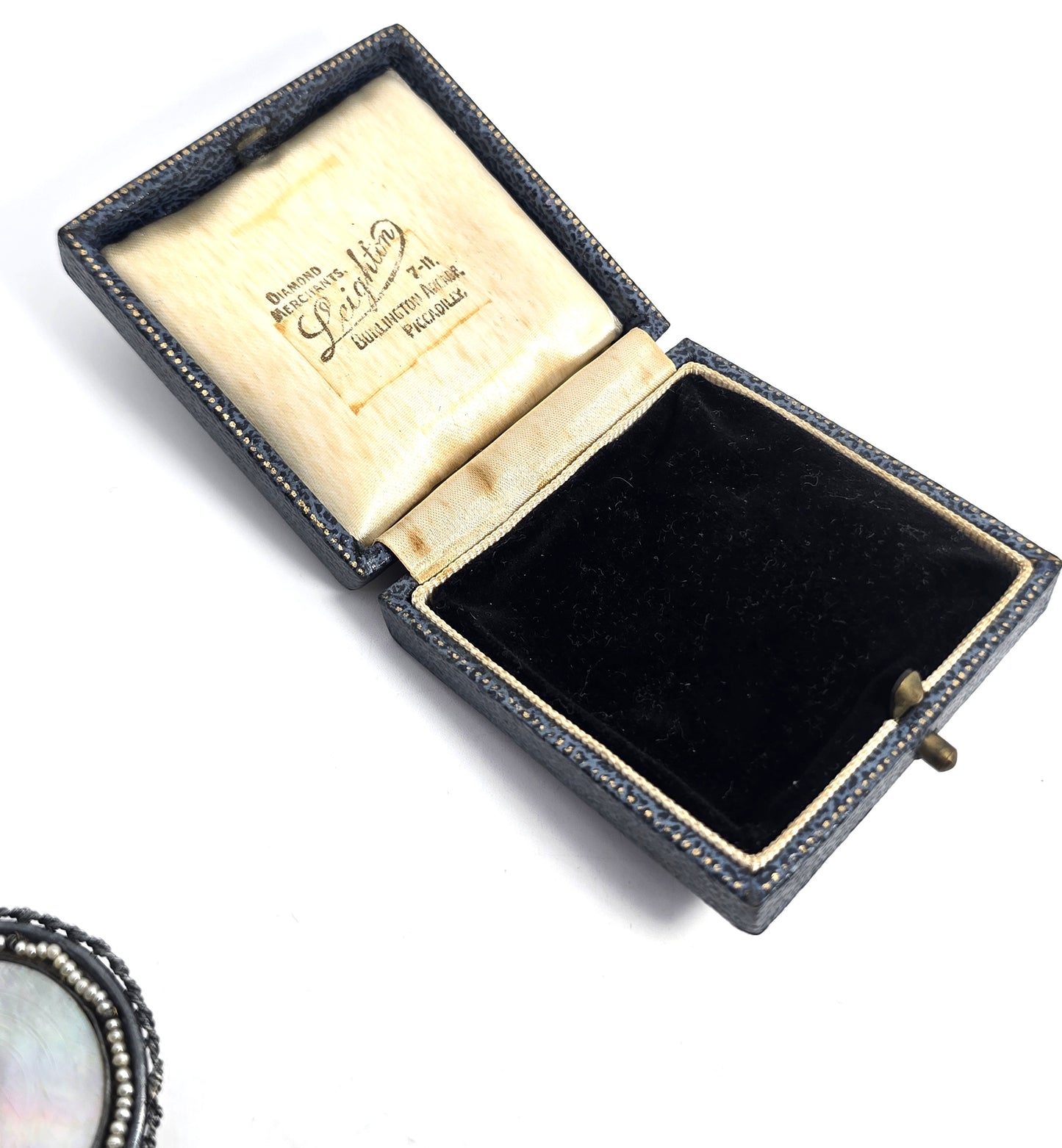 Victorian Mother of pearl carved shell seed pearl pendant brooch original box crack