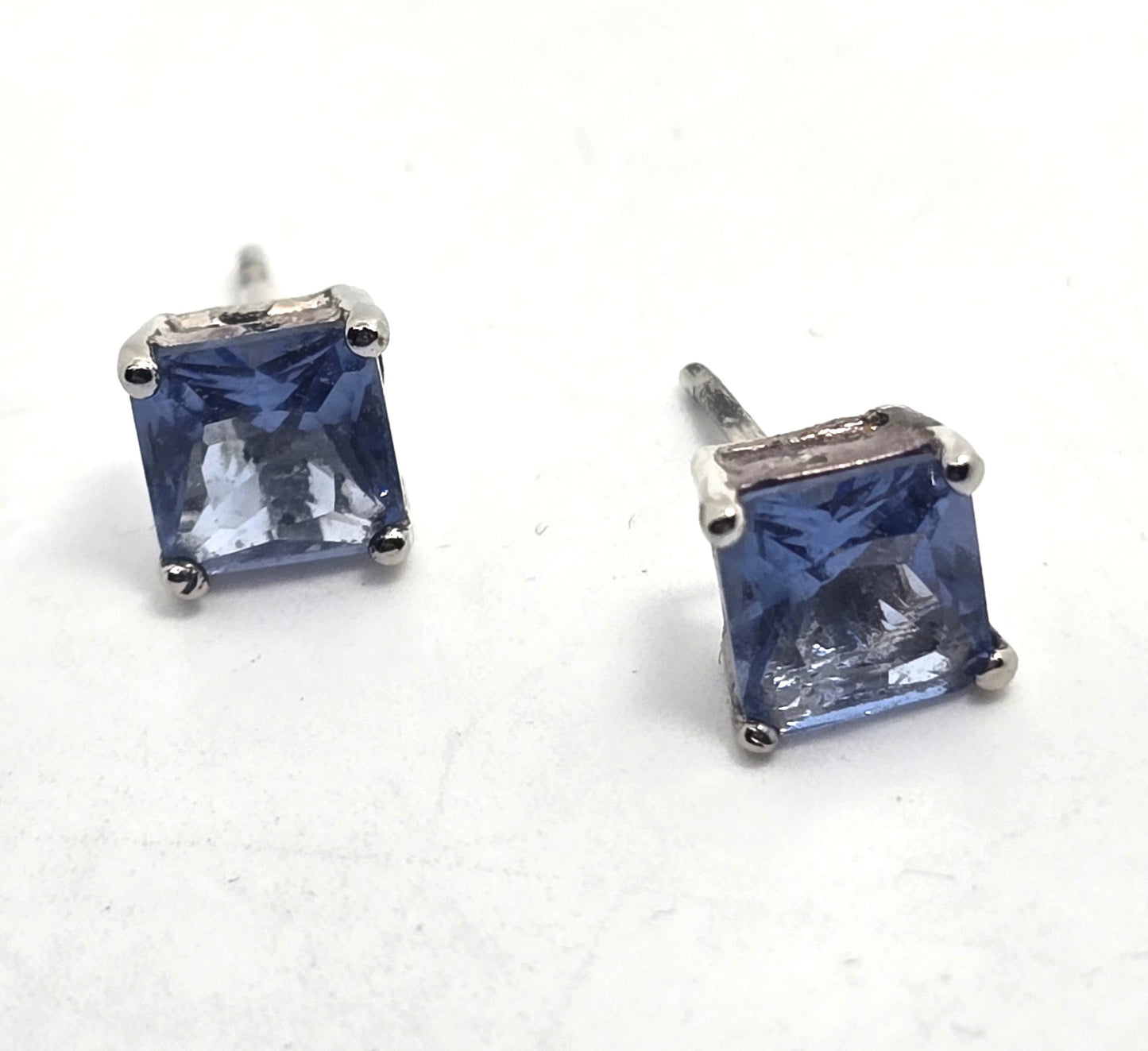 Synthetic Tanzanite Princess cut sterling silver 925 stud earrings