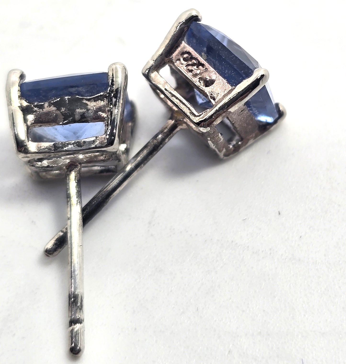 Synthetic Tanzanite Princess cut sterling silver 925 stud earrings
