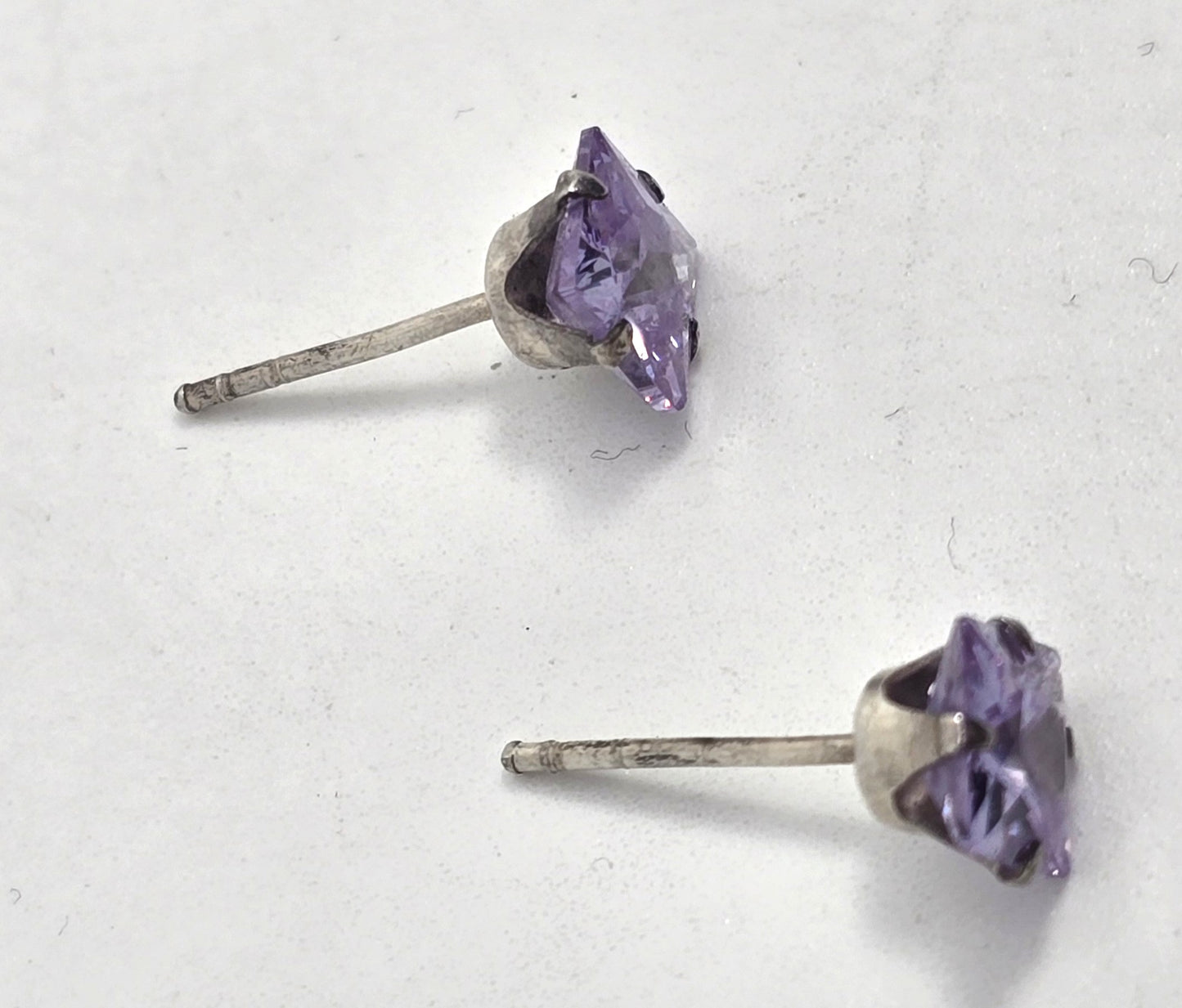 Synthetic Amethyst Princess cut silver plated stud earrings