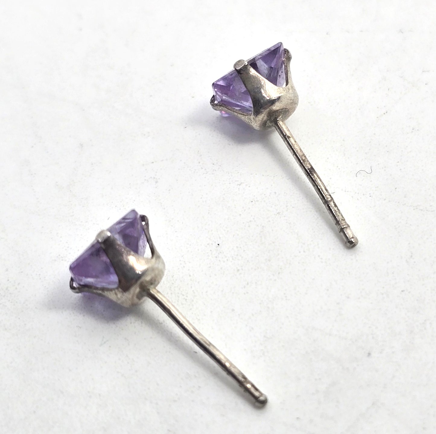 Synthetic Amethyst Princess cut silver plated stud earrings