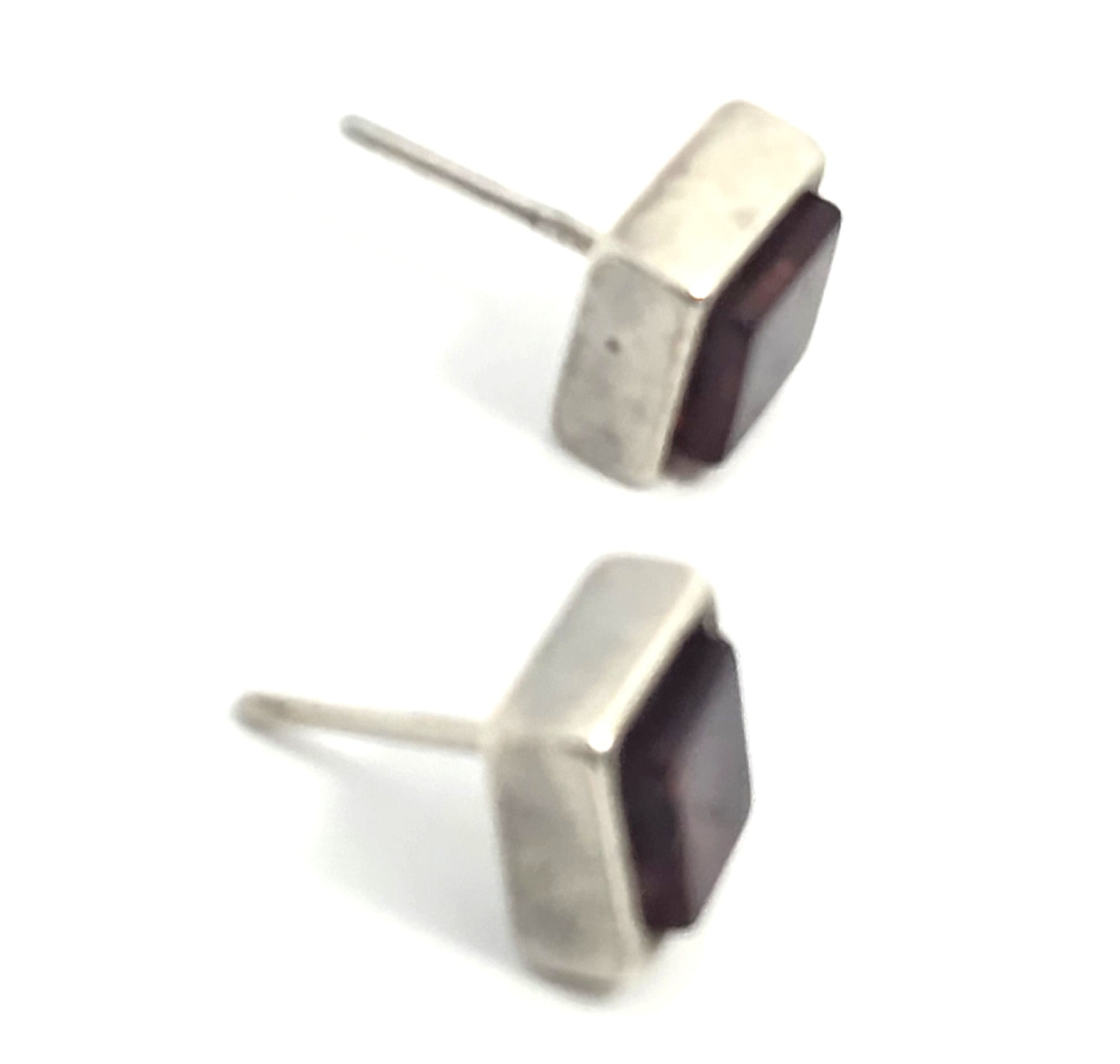 Synthetic garnet Princess cut sterling silver stud earrings