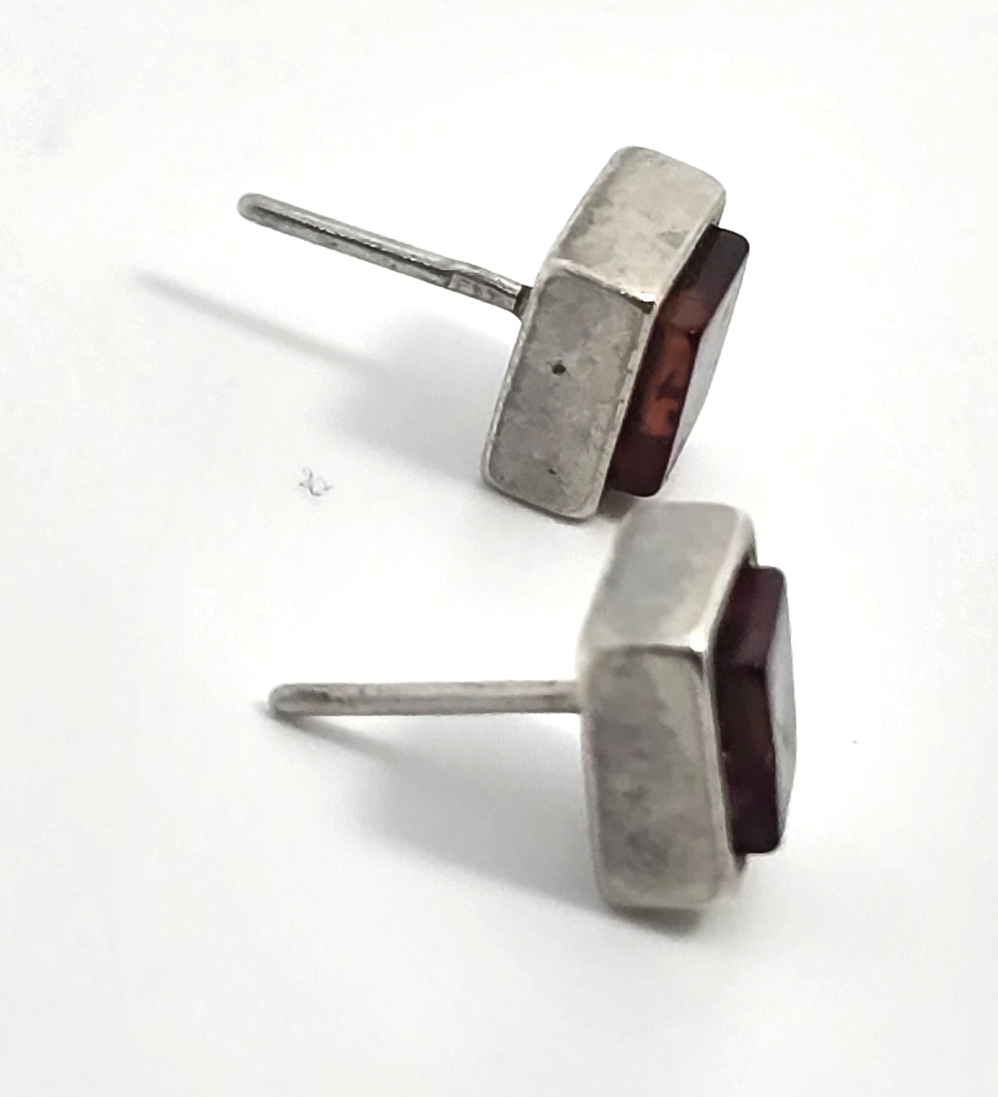 Synthetic garnet Princess cut sterling silver stud earrings