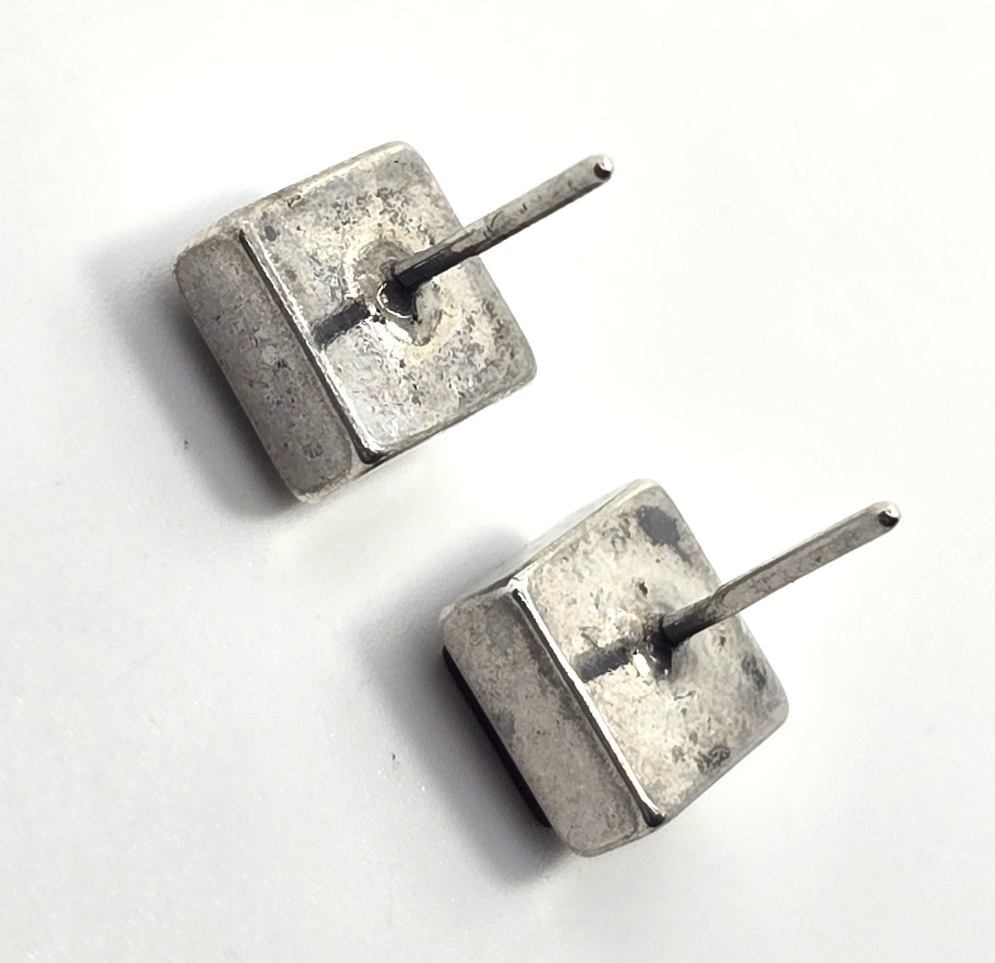 Synthetic garnet Princess cut sterling silver stud earrings
