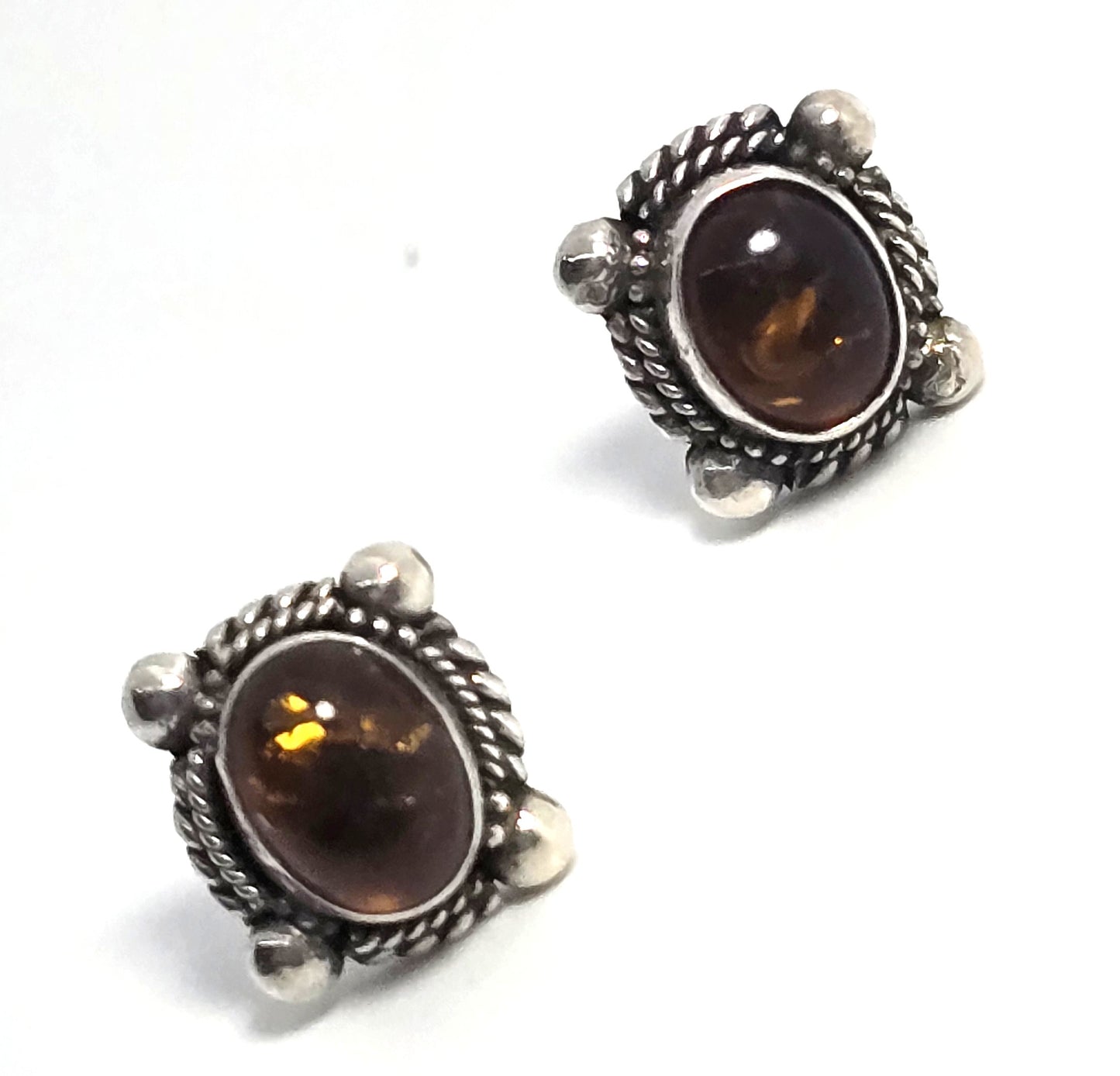 Amber Tribal Balinese sterling silver stud post vintage earrings