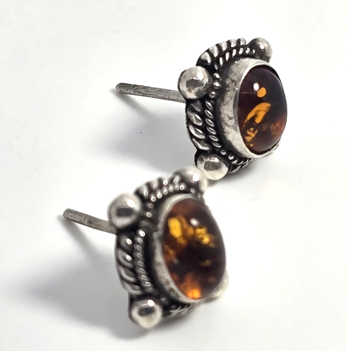 Amber Tribal Balinese sterling silver stud post vintage earrings