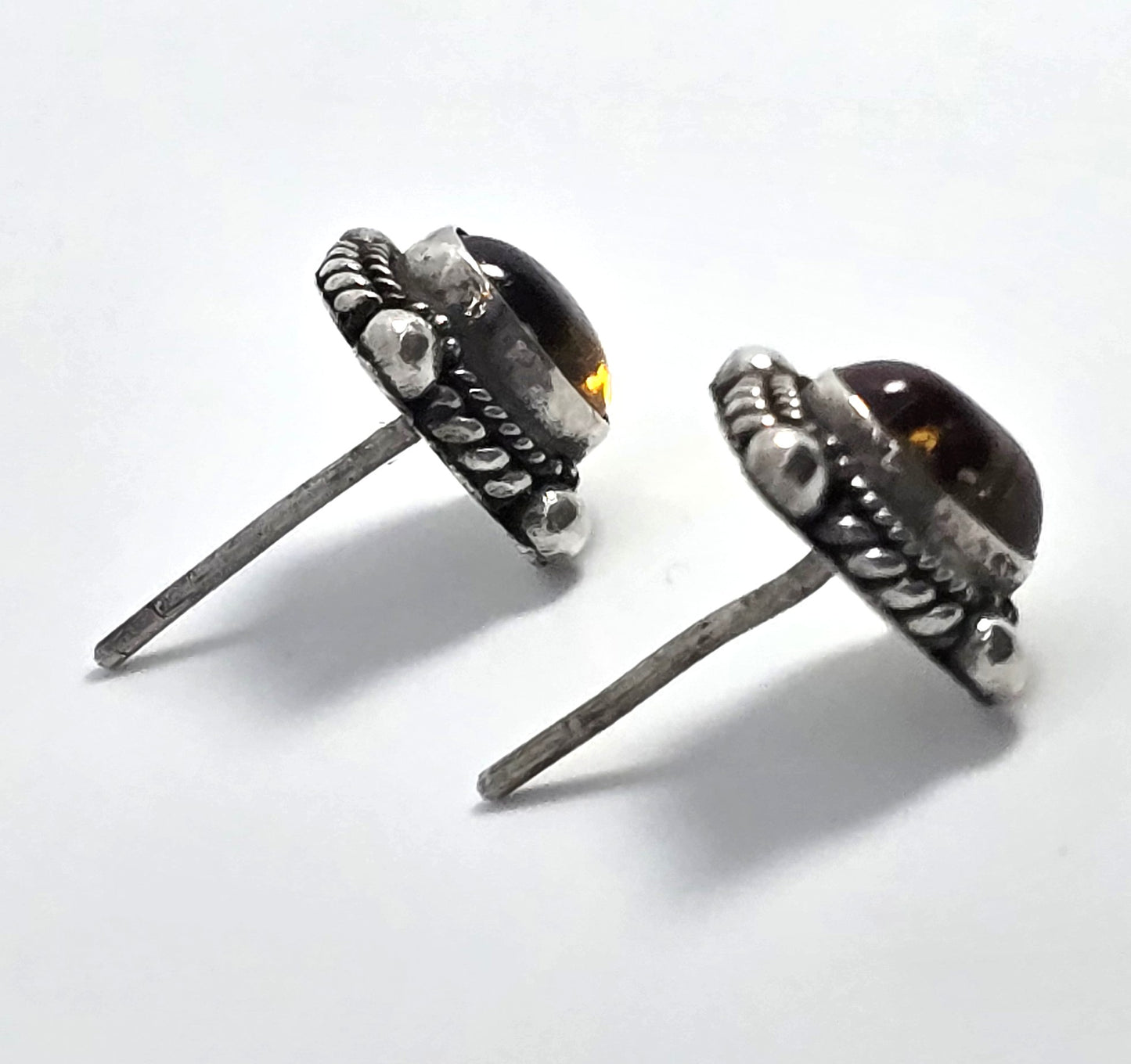 Amber Tribal Balinese sterling silver stud post vintage earrings