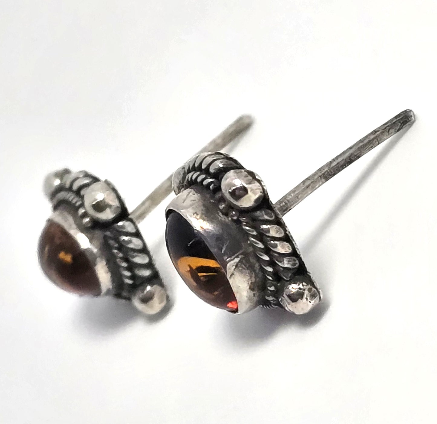 Amber Tribal Balinese sterling silver stud post vintage earrings