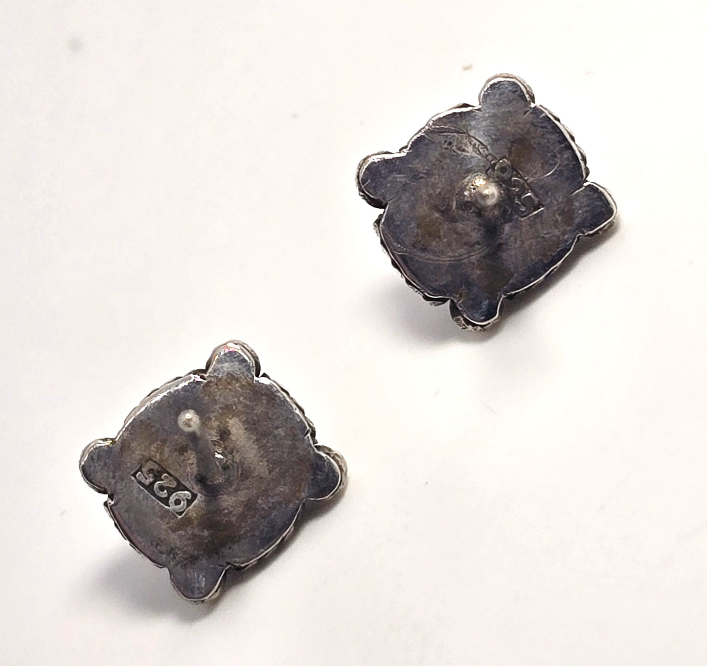 Amber Tribal Balinese sterling silver stud post vintage earrings
