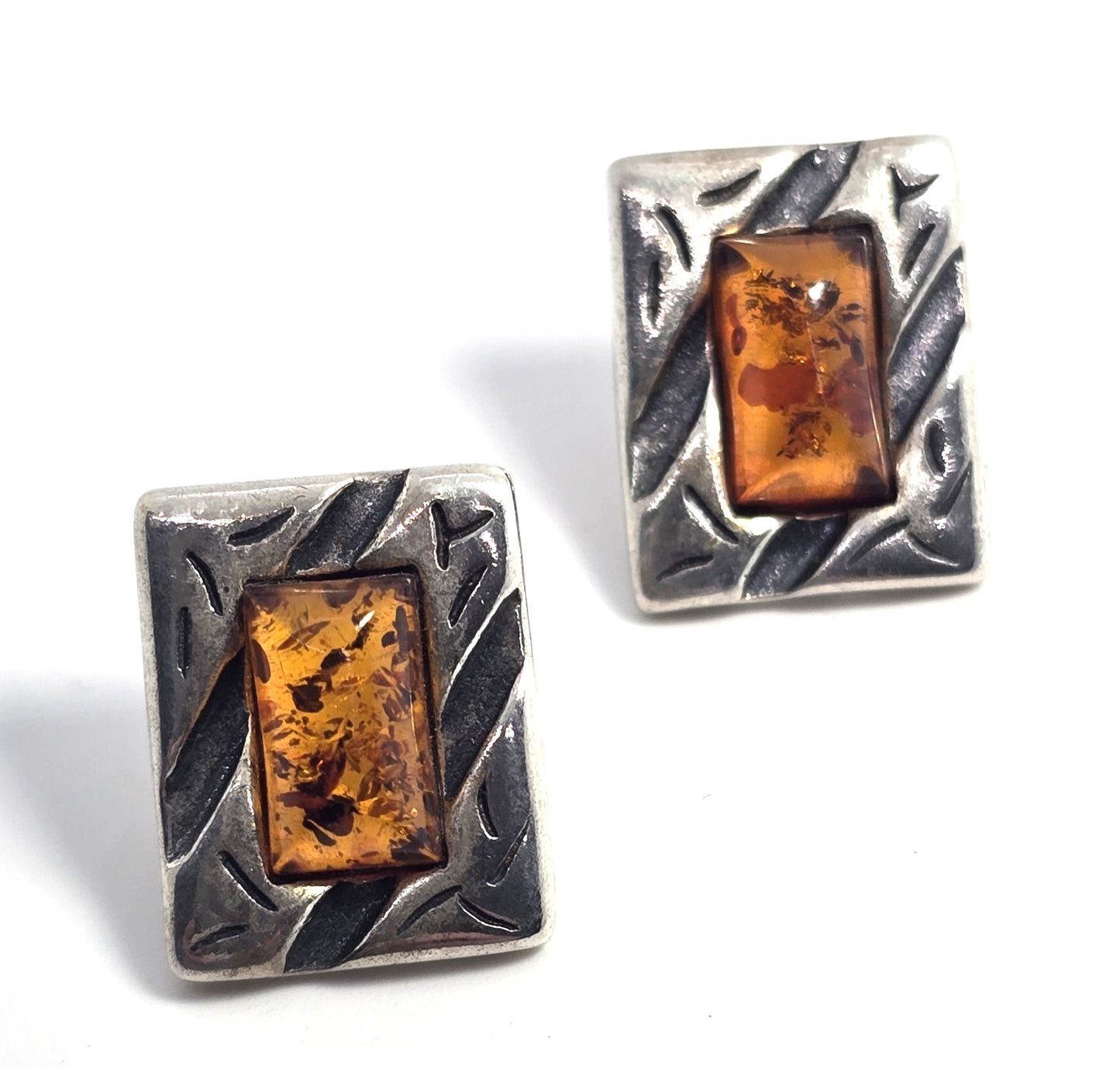 Amber Tribal Balinese sterling silver stud post vintage earrings