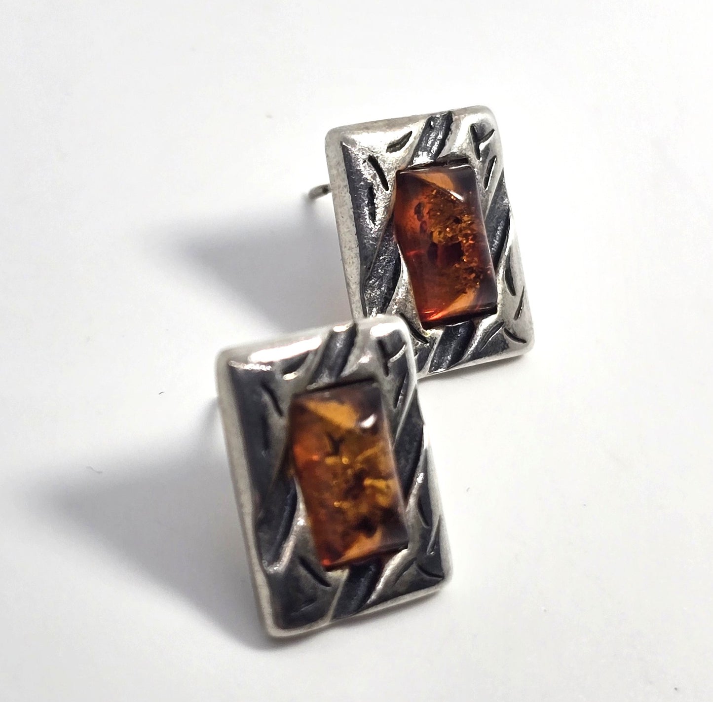 Amber Tribal Balinese sterling silver stud post vintage earrings