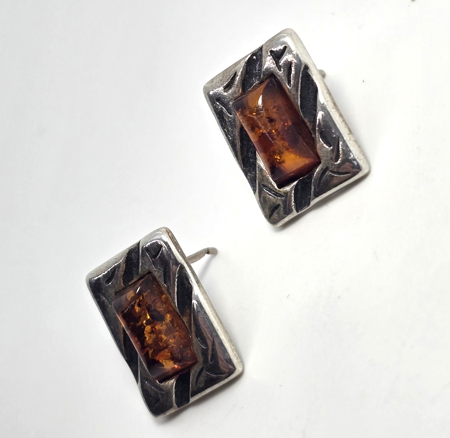 Amber Tribal Balinese sterling silver stud post vintage earrings