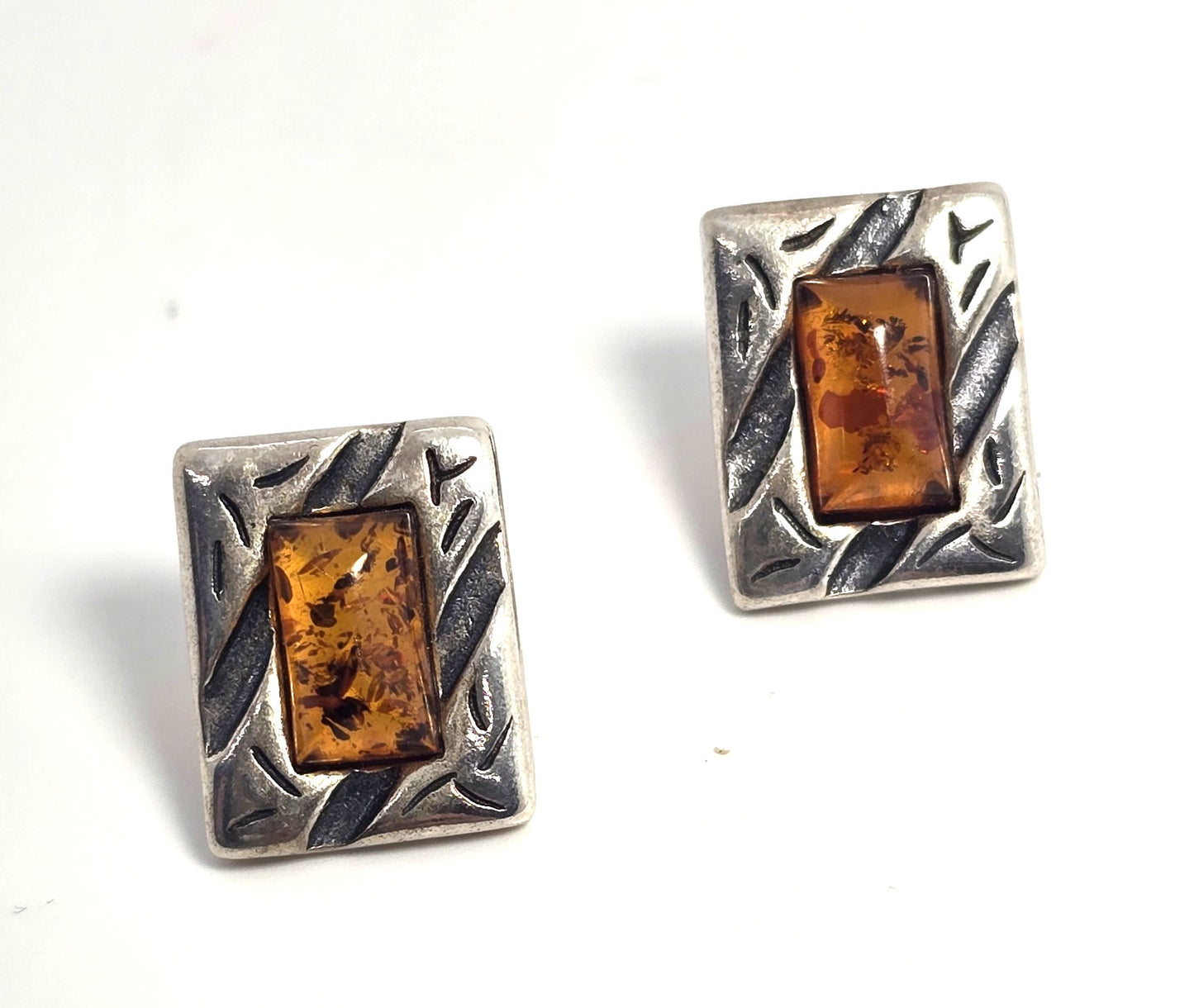 Amber Tribal Balinese sterling silver stud post vintage earrings