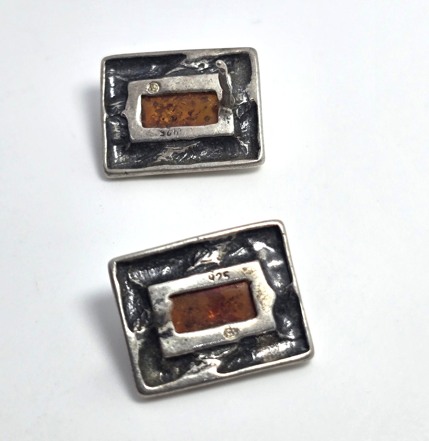 Amber Tribal Balinese sterling silver stud post vintage earrings
