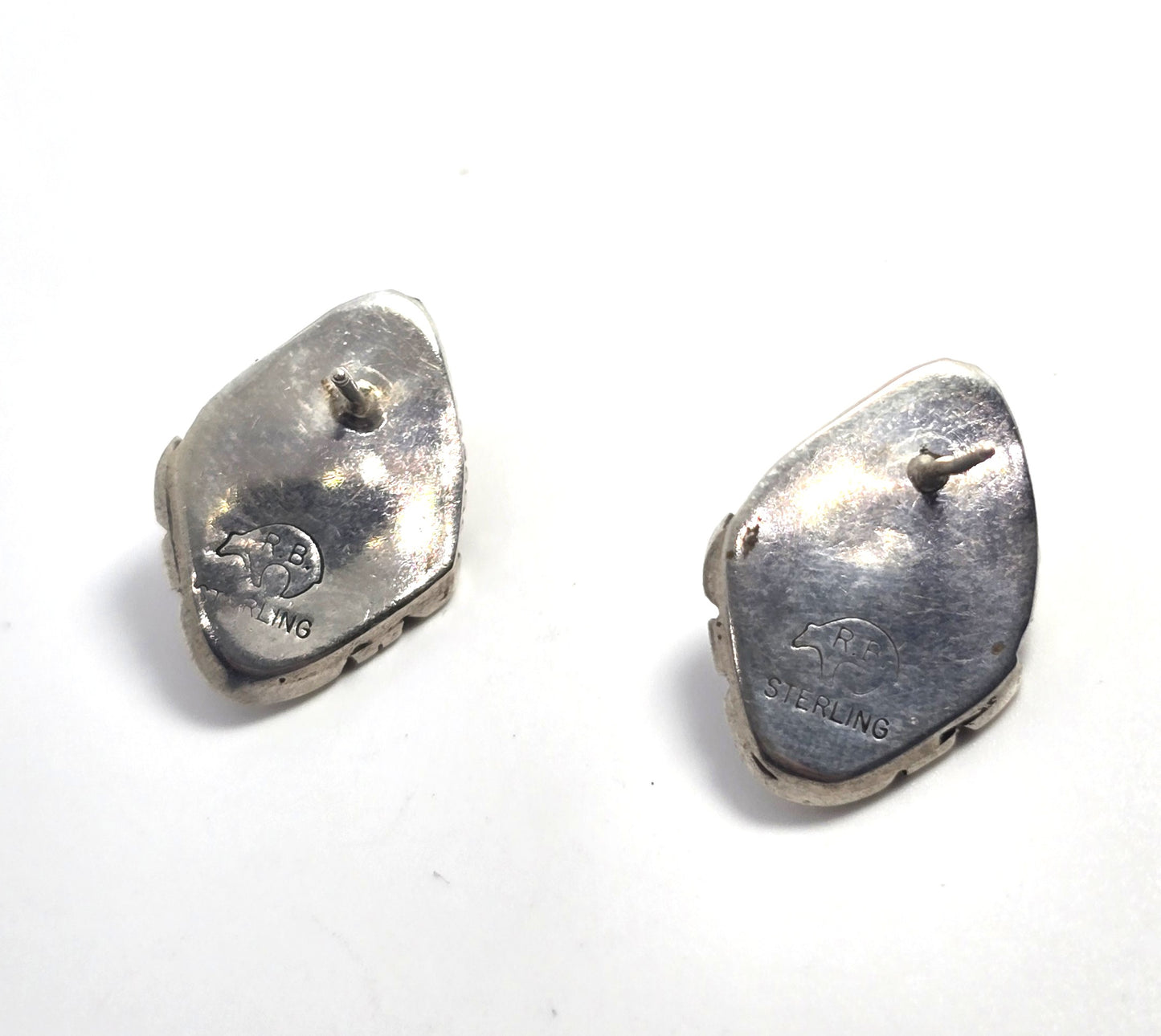 Running Bear Amber Tribal Native American sterling silver stud vintage earrings