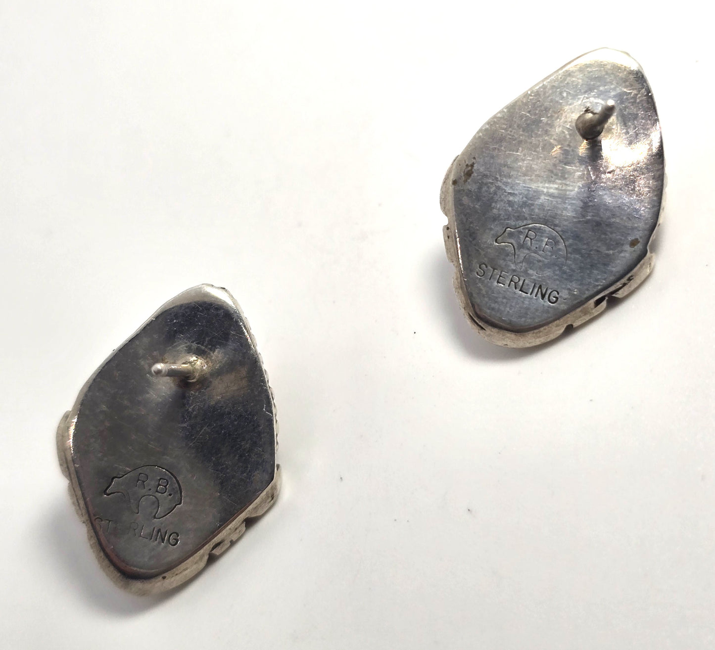 Running Bear Amber Tribal Native American sterling silver stud vintage earrings