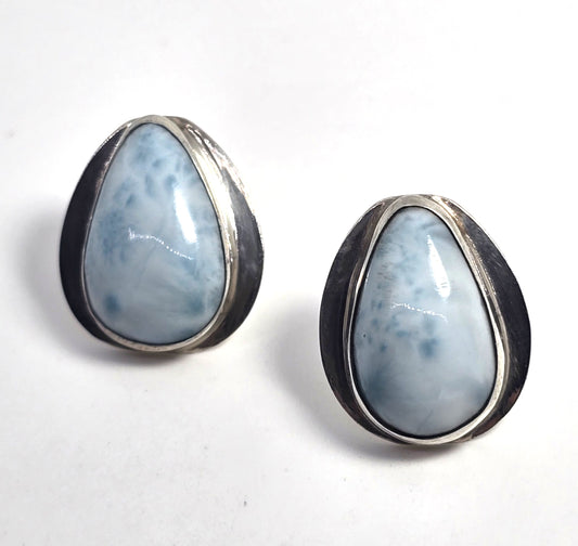 Larimar blue gemstone Dominican Republic sterling silver vintage stud earrings