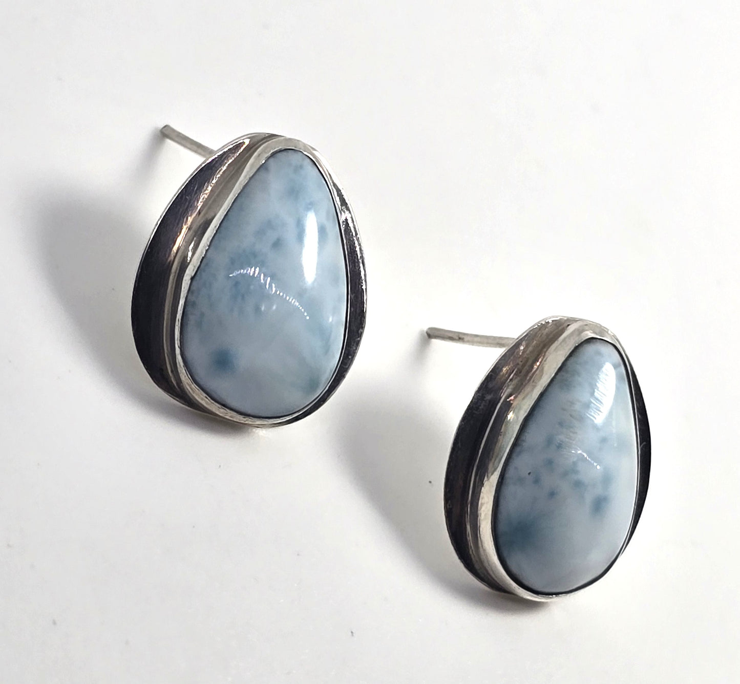 Larimar blue gemstone Dominican Republic sterling silver vintage stud earrings