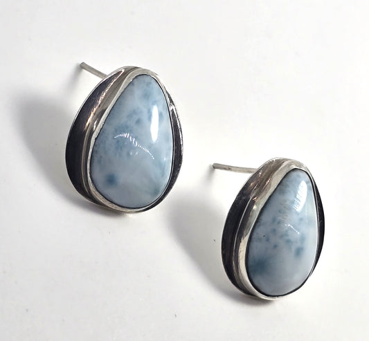 Larimar blue gemstone Dominican Republic sterling silver vintage stud earrings