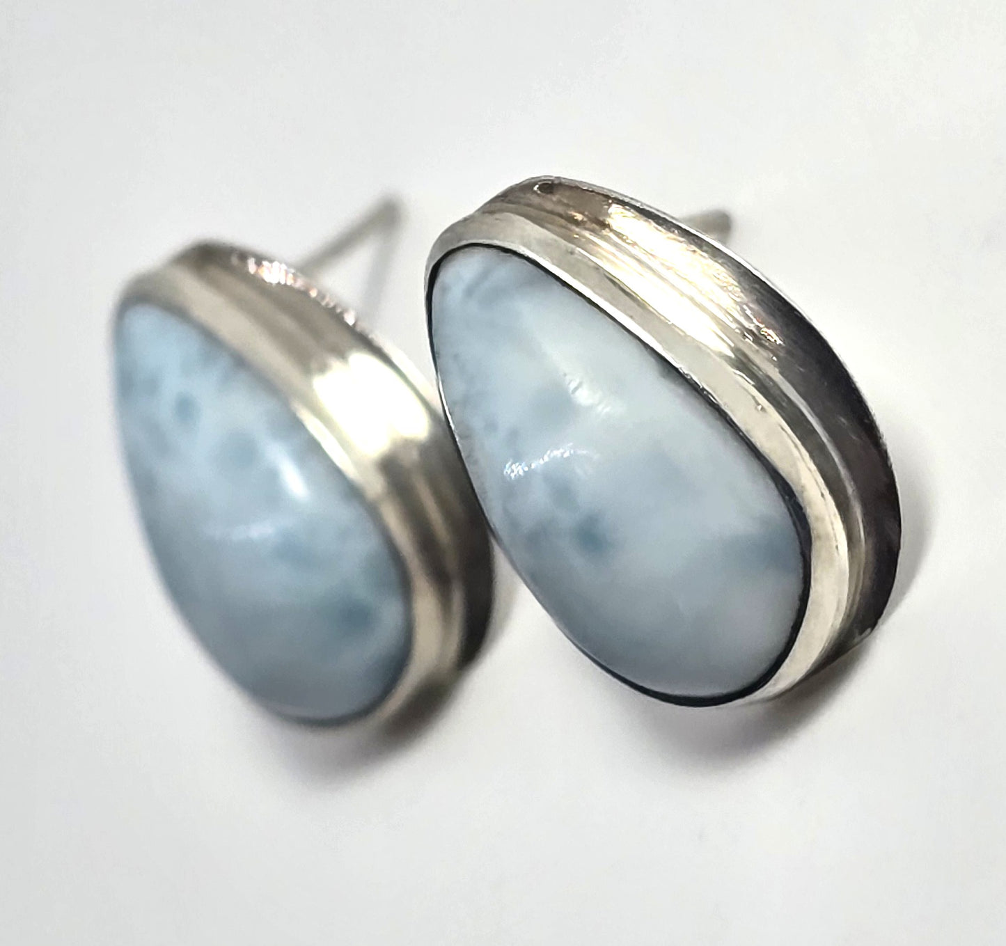 Larimar blue gemstone Dominican Republic sterling silver vintage stud earrings