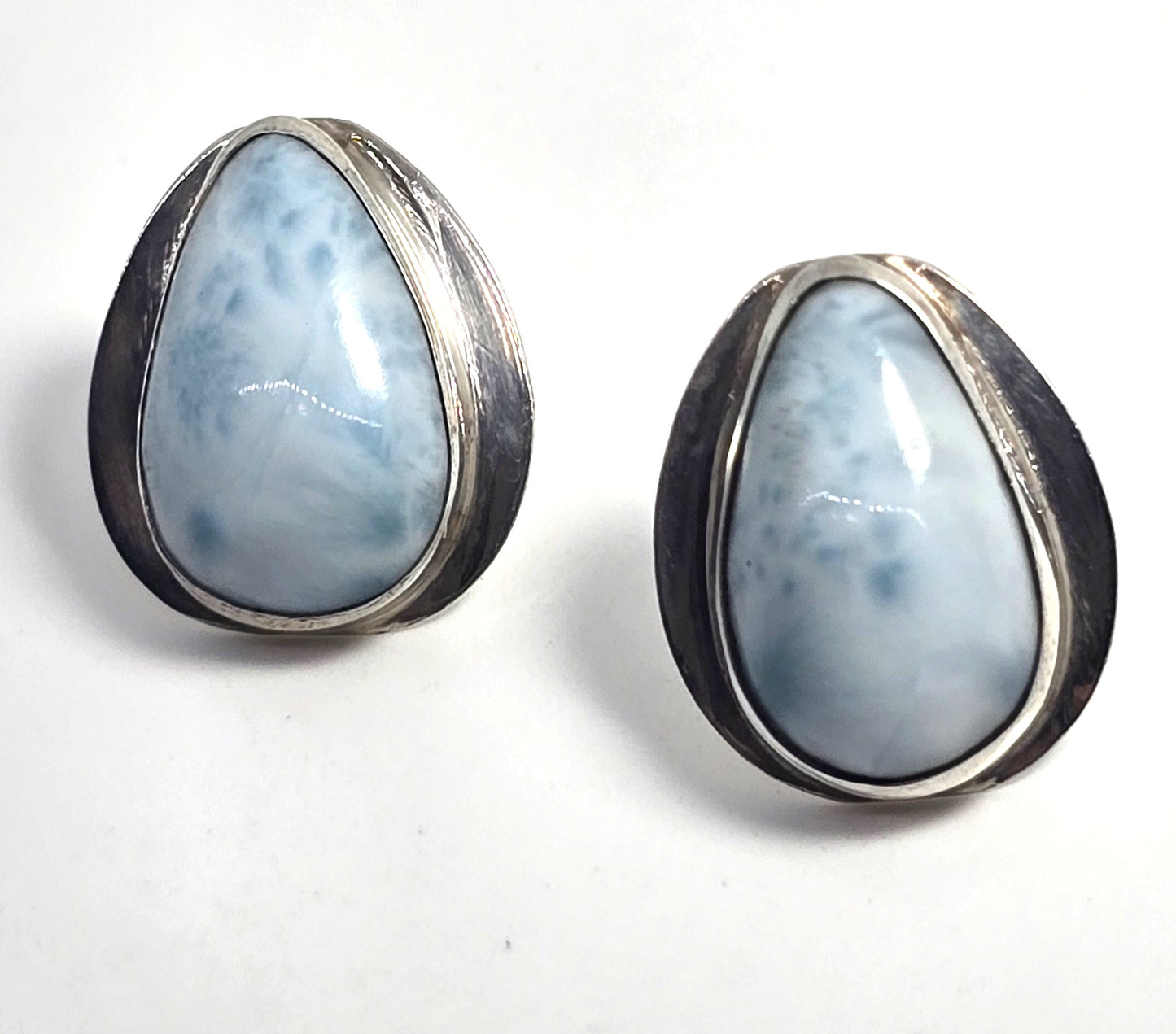 Larimar blue gemstone Dominican Republic sterling silver vintage stud earrings