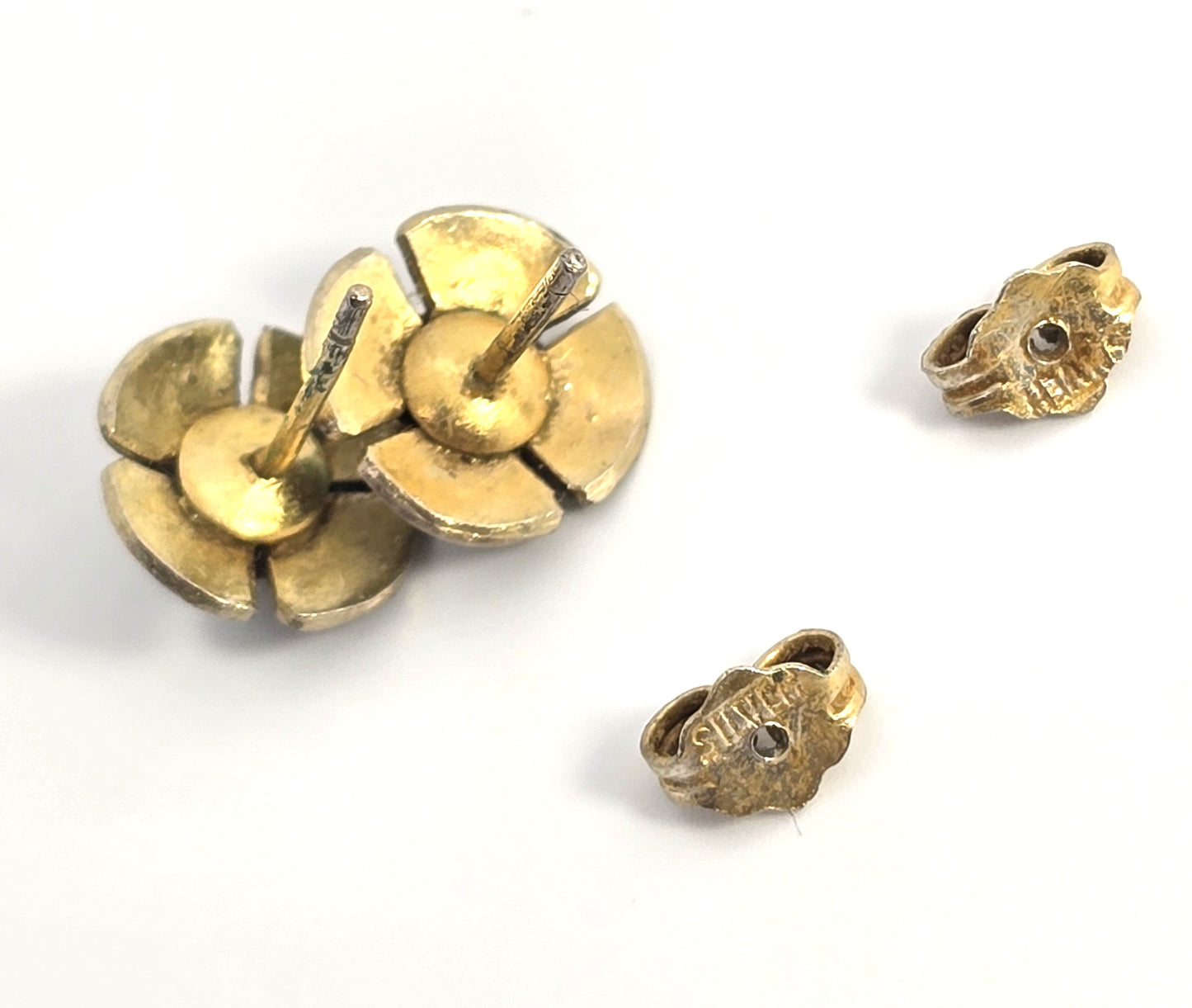 Chinese Export Turquoise Enamel gold over sterling silver vintage stud earrings