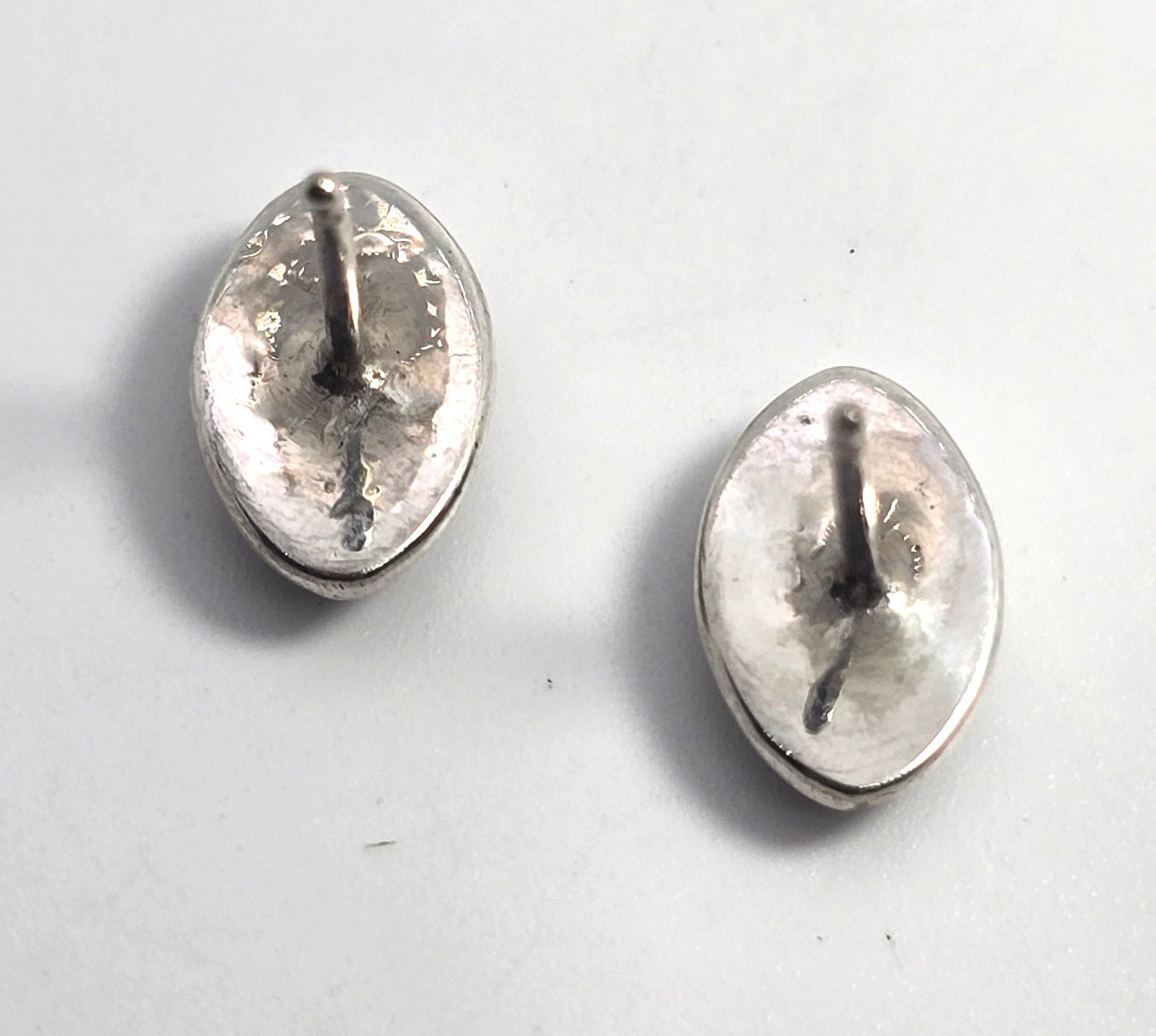 Native Sterling Silver white fire opal Onyx Inlay vintage stud earrings