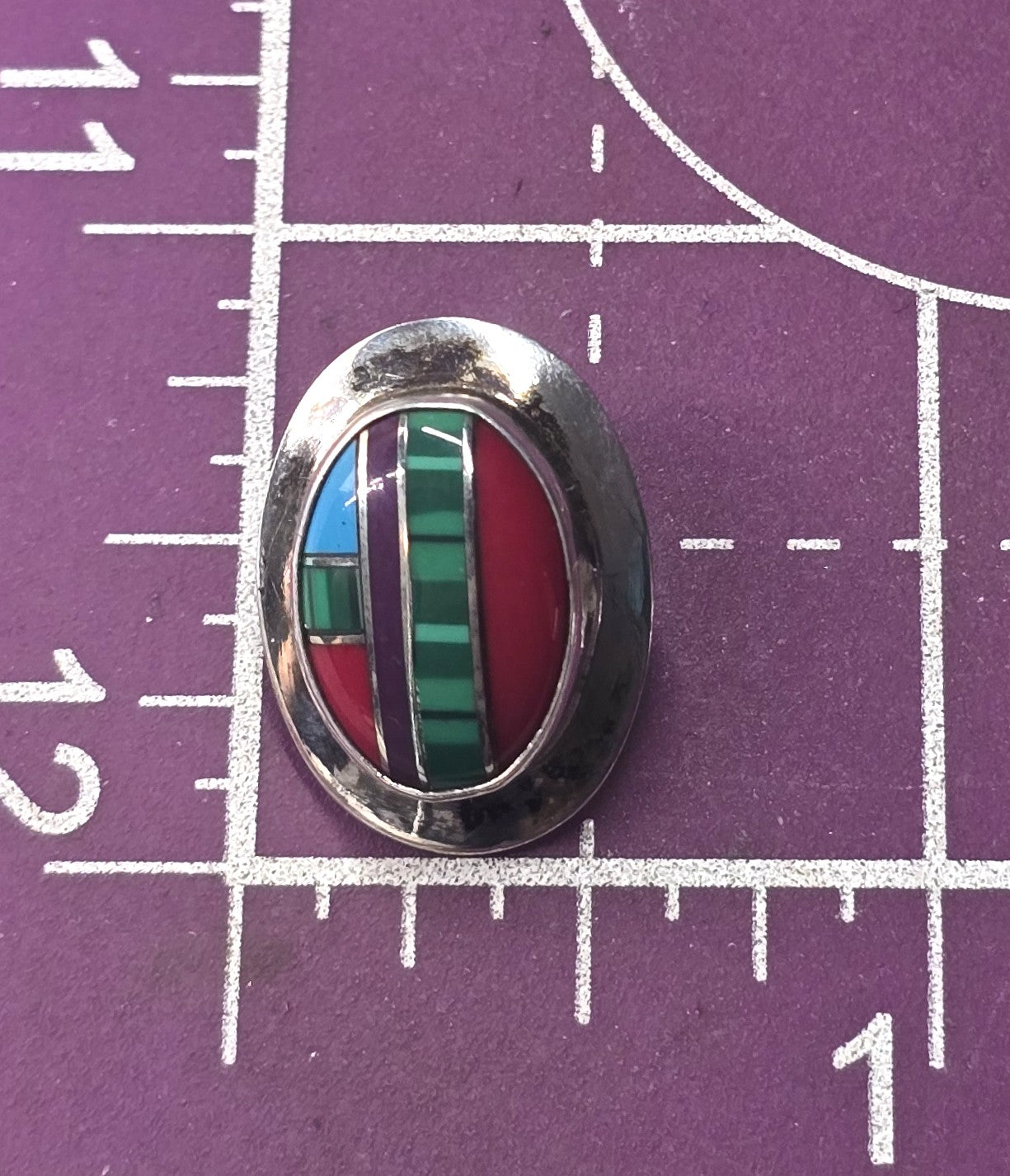 Southwestern multi gemstone inlay sterling silver vintage large stud earrings