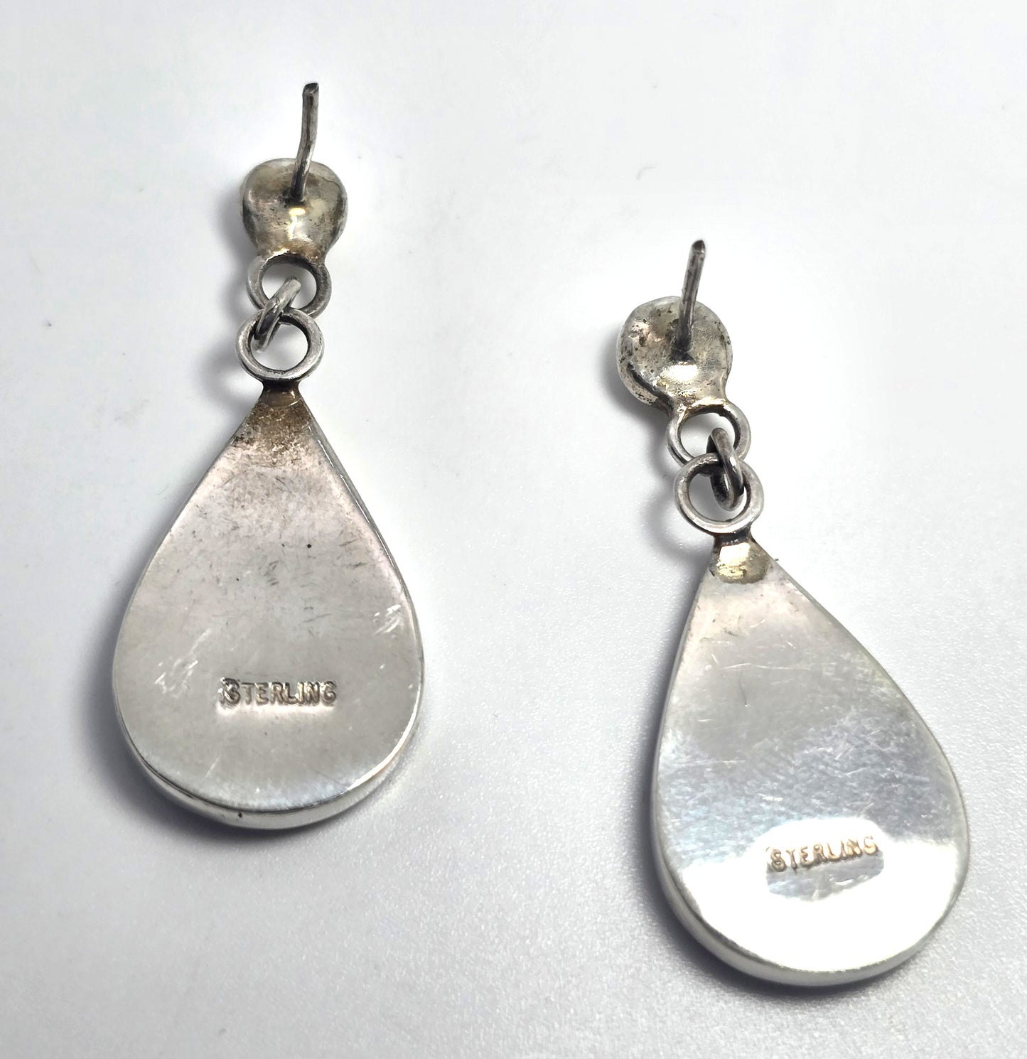 Southwestern Artisan multi gemstone inlay sterling silver vintage drop post earrings