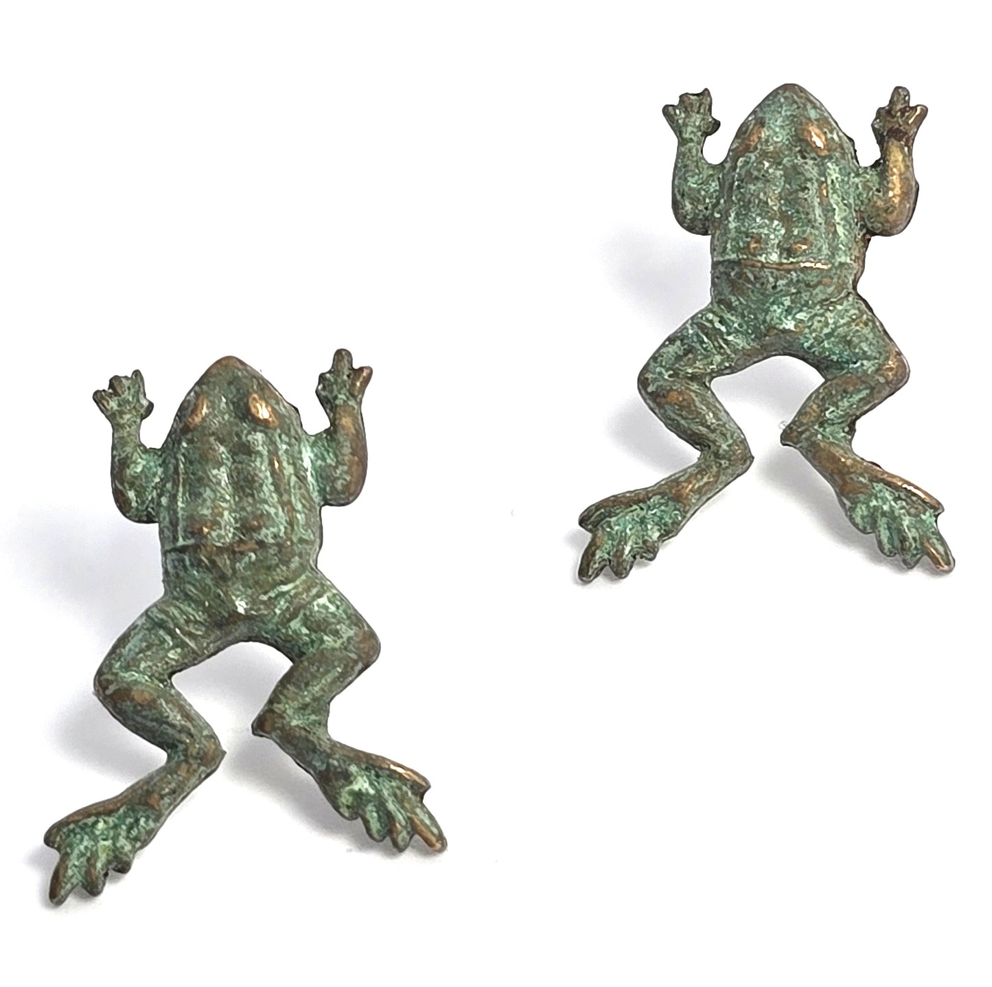 Jumping frog green brass vintage post stud earrings