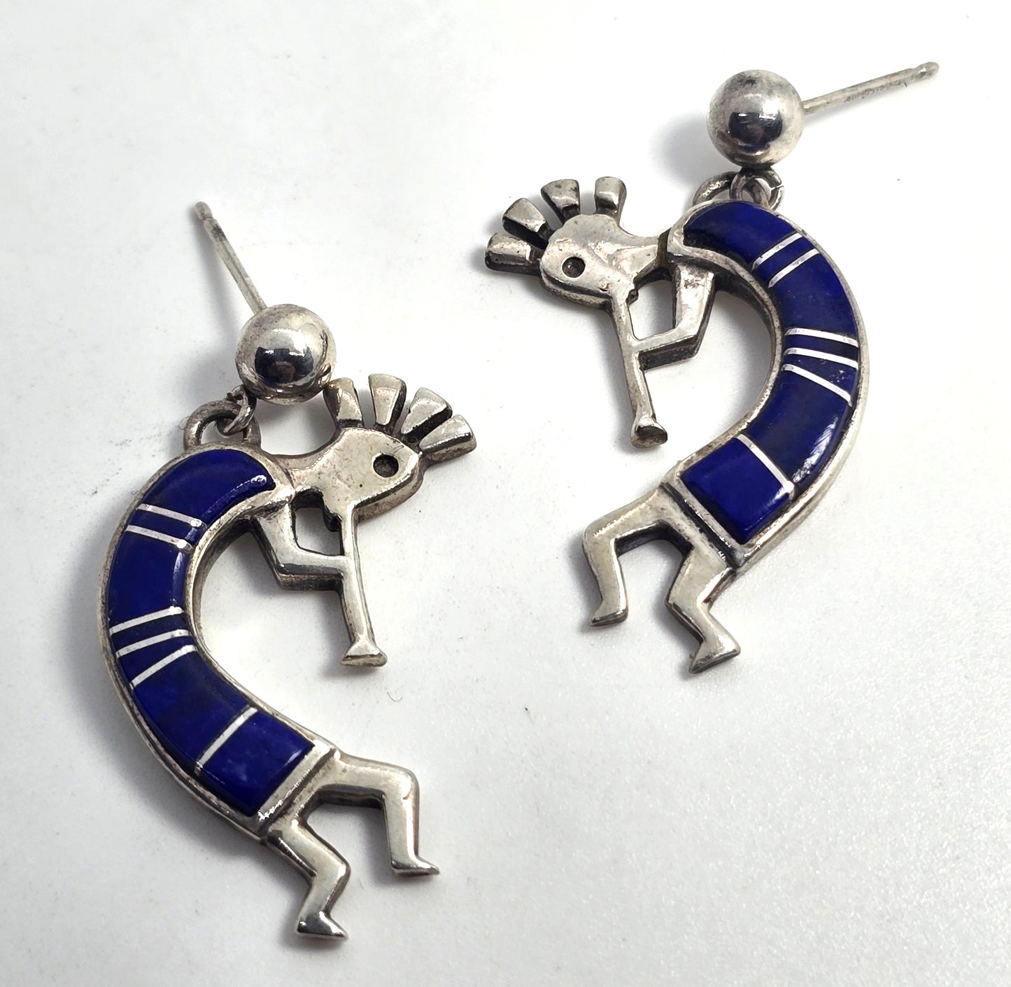 TSH Calvin Begay Vintage Native American Kokopelli lapis lazuli sterling silver earrings