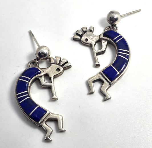 TSH Calvin Begay Vintage Native American Kokopelli lapis lazuli sterling silver earrings